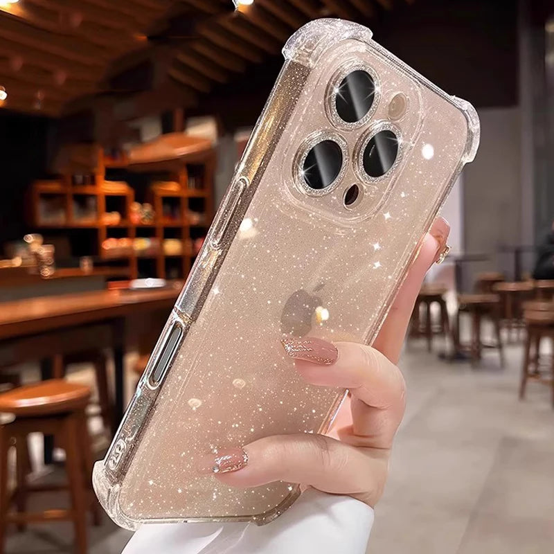 Luxury Shockproof Bling Glitter Phone Case For iPhone 17 16 15 14 13 12 11 Pro Max Plus Air 16E X XS XR Transparent Soft Cover