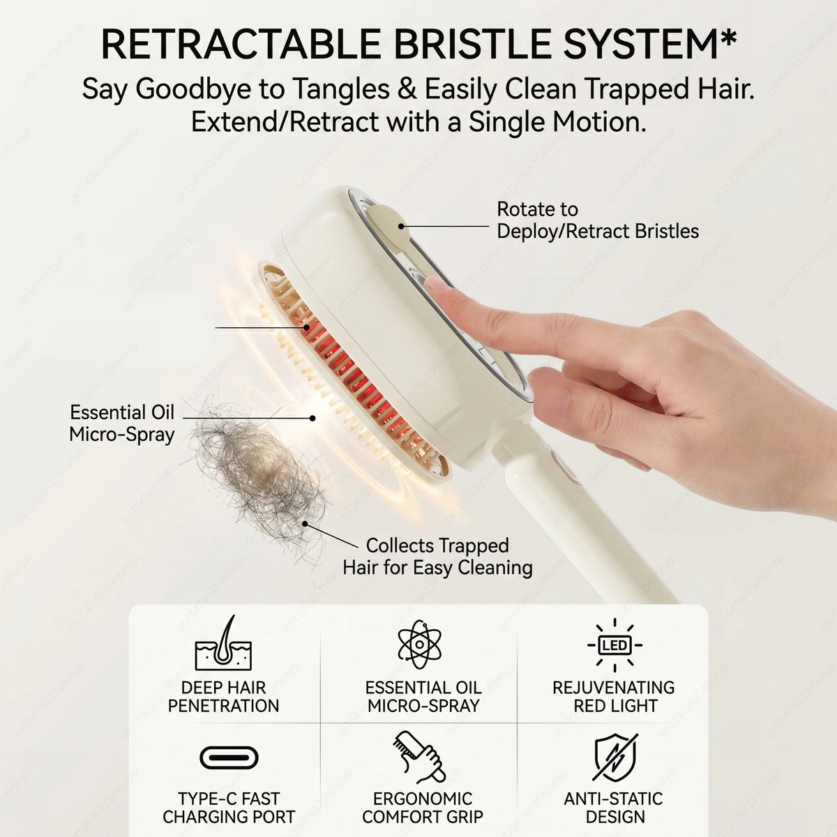 Electric Spray 3 In 1 Massage Comb, Rechargeable Self Cleaning Steam Oil Brush Anti Static Detangling Air Cushion Scalp Care