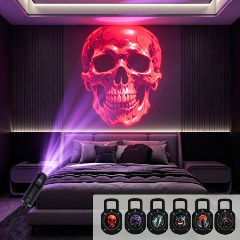 3/6pcs Patterns Halloween USB LED Projection Lamp,Light Ghost,Bat,Spider,Skeleton,Halloween Atmosphere Light Festive Decoration