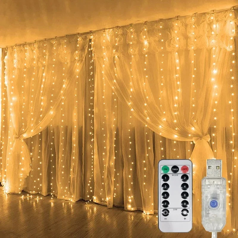 8 Modes Curtain LED Lights String USB Plug Fairy Light with Remote Control Bedroom Wedding Christmas Halloween Party Decorations