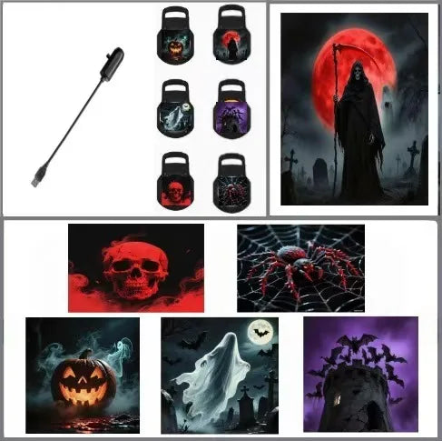 USB Projector Light Halloween Skull NightLight Ghost LED Lamp 360°Degree Rotating Switchable Pattern Design Dark&Night Ambiance