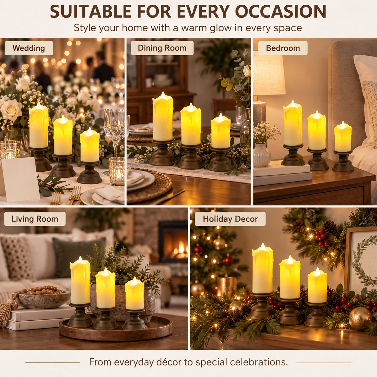3Pc Flameless Flickering Led Candles Light for Home Wedding Holiday Decor Button Control Candles Flameless Candles Bottom Button