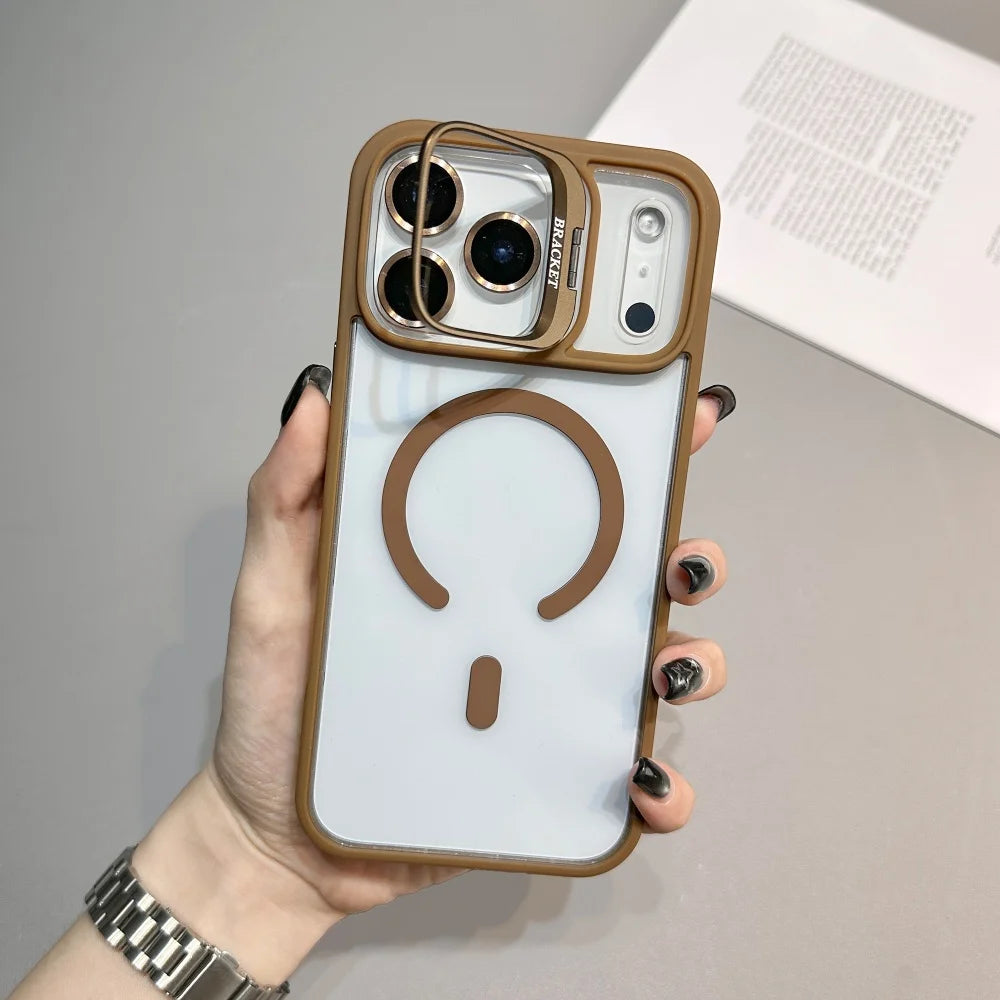 Armor Metal Stand for Magsafe Phone Case for IPhone 17 Air 16 15 14 Plus 13 12 11 17 Pro Max Magnetic Wireless Charge Hard Cover