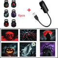 USB Halloween Projector Light 6 Patterns Mini LED Spooky Projection Lamp Portable Atmosphere Light For Home Car Party Decor