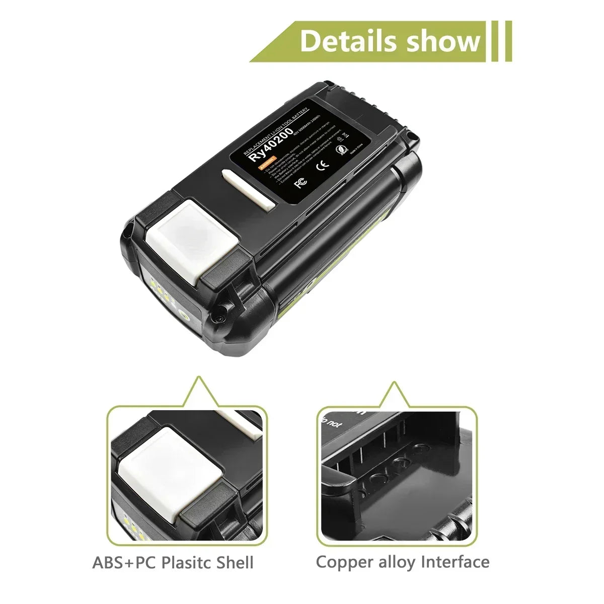 6.0Ah Li-Ion Rechargeable Battery for 40V Ryobi For RY40502 RY40200 40V Cordless Power Tools Battery OP4050 OP4026 OP40401