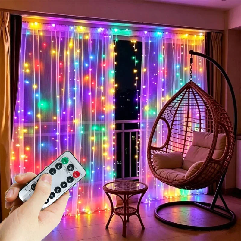 8 Modes Curtain LED Lights String USB Plug Fairy Light with Remote Control Bedroom Wedding Christmas Halloween Party Decorations