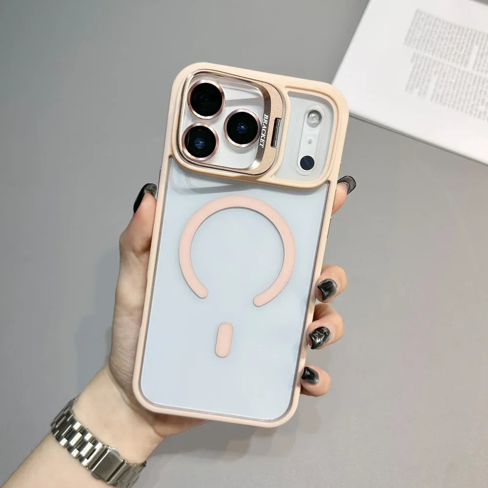 Armor Metal Stand for Magsafe Phone Case for IPhone 17 Air 16 15 14 Plus 13 12 11 17 Pro Max Magnetic Wireless Charge Hard Cover