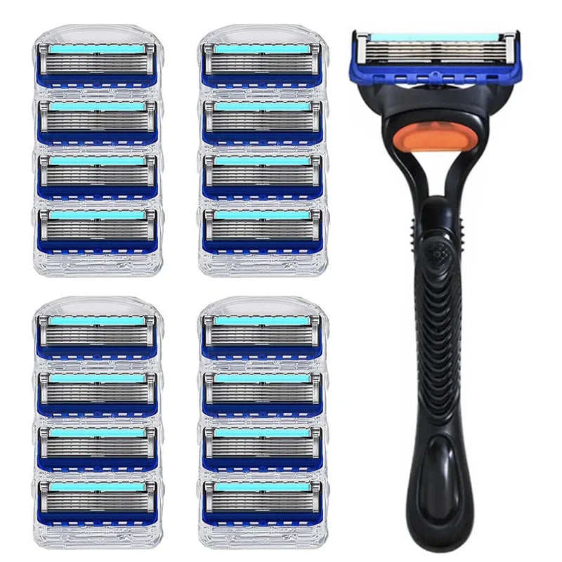 Retro Stainless Steel Manual Shaver with 5-Layer Razor Blade Reusable Wet Shaving Scratch Resistant Hair Removal Tool