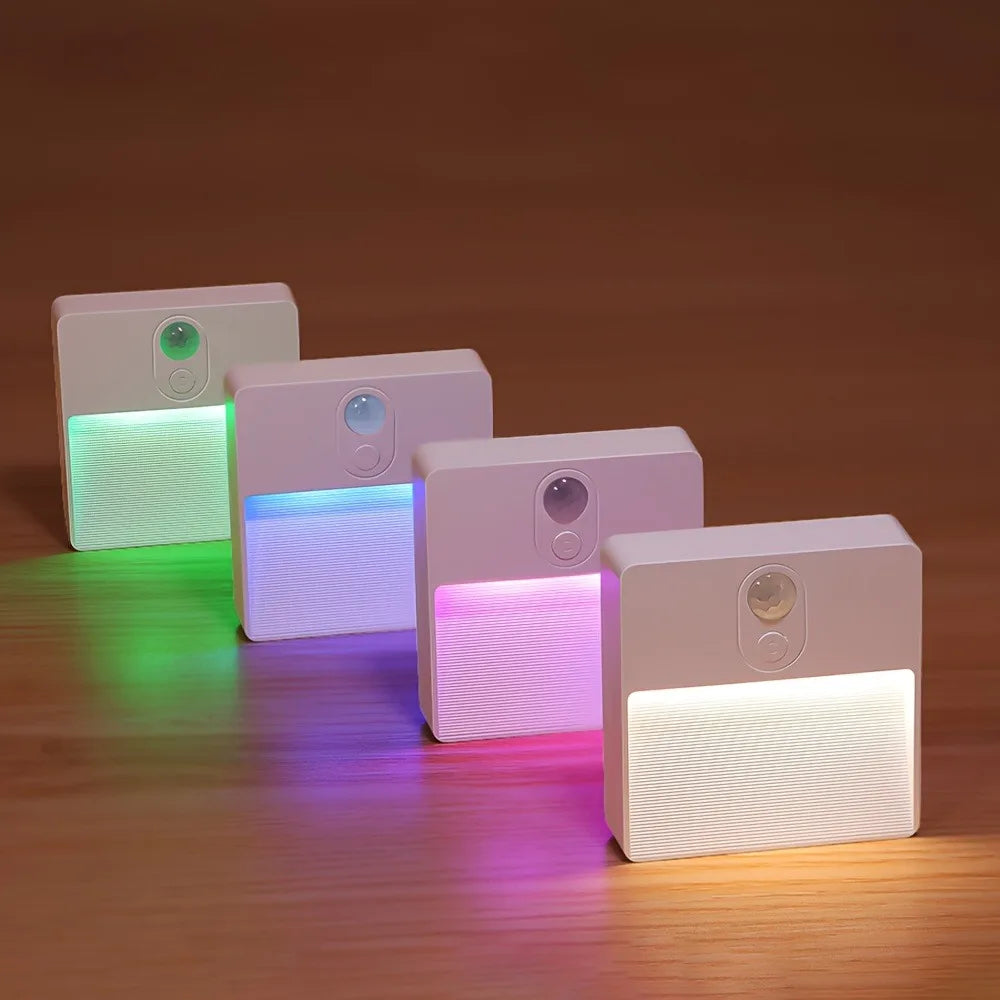 1pcs/2pc RGB Motion Sensor Night Light, USB Rechargeable LED Wall Light, Wireless Magnetic Cabinet Light, Suitable for Bedrooms