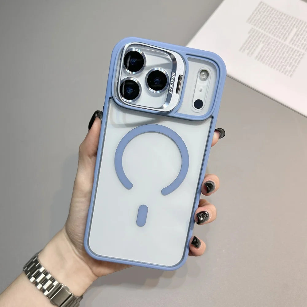 Armor Metal Stand for Magsafe Phone Case for IPhone 17 Air 16 15 14 Plus 13 12 11 17 Pro Max Magnetic Wireless Charge Hard Cover