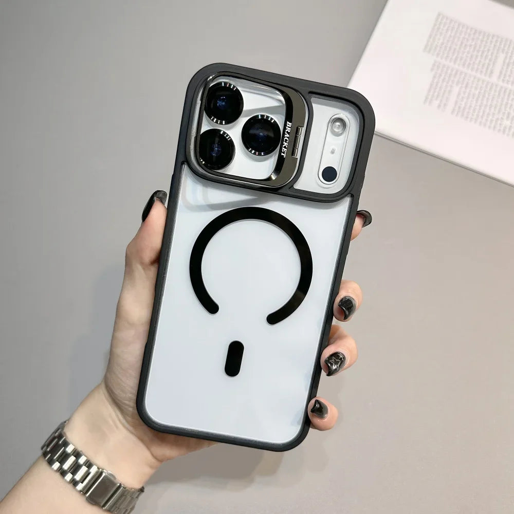 Armor Metal Stand for Magsafe Phone Case for IPhone 17 Air 16 15 14 Plus 13 12 11 17 Pro Max Magnetic Wireless Charge Hard Cover