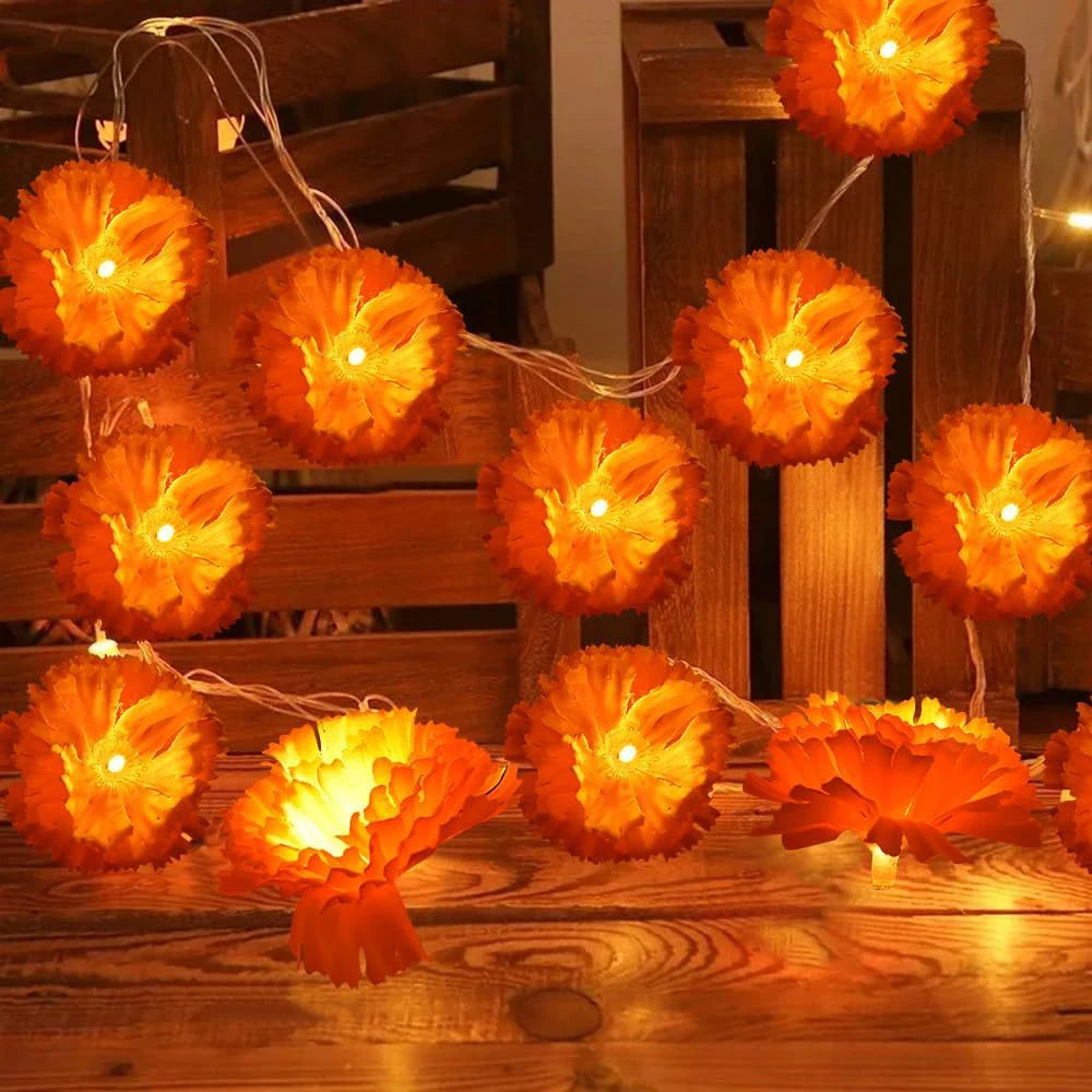 1pc/2pcs Marigold Garland Light String, 10LED Artificial Marigold Flower String Lights for Halloween Day of the Dead Party Decor