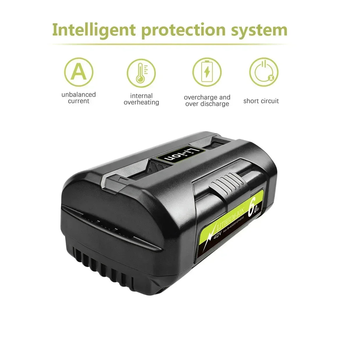 6.0Ah Li-Ion Rechargeable Battery for 40V Ryobi For RY40502 RY40200 40V Cordless Power Tools Battery OP4050 OP4026 OP40401