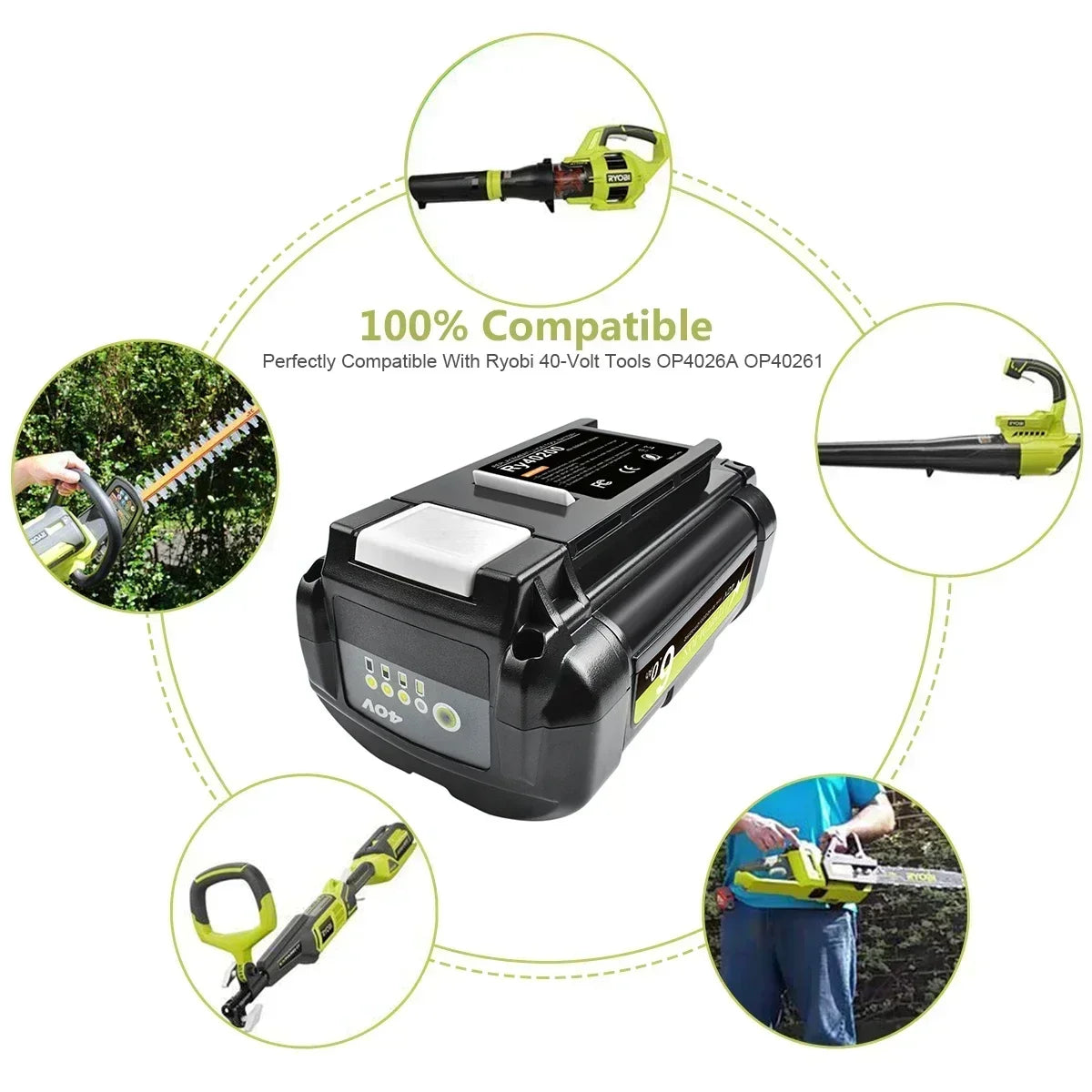 6.0Ah Li-Ion Rechargeable Battery for 40V Ryobi For RY40502 RY40200 40V Cordless Power Tools Battery OP4050 OP4026 OP40401