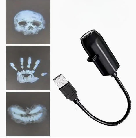 USB Projector Light Halloween Skull NightLight Ghost LED Lamp 360°Degree Rotating Switchable Pattern Design Dark&Night Ambiance