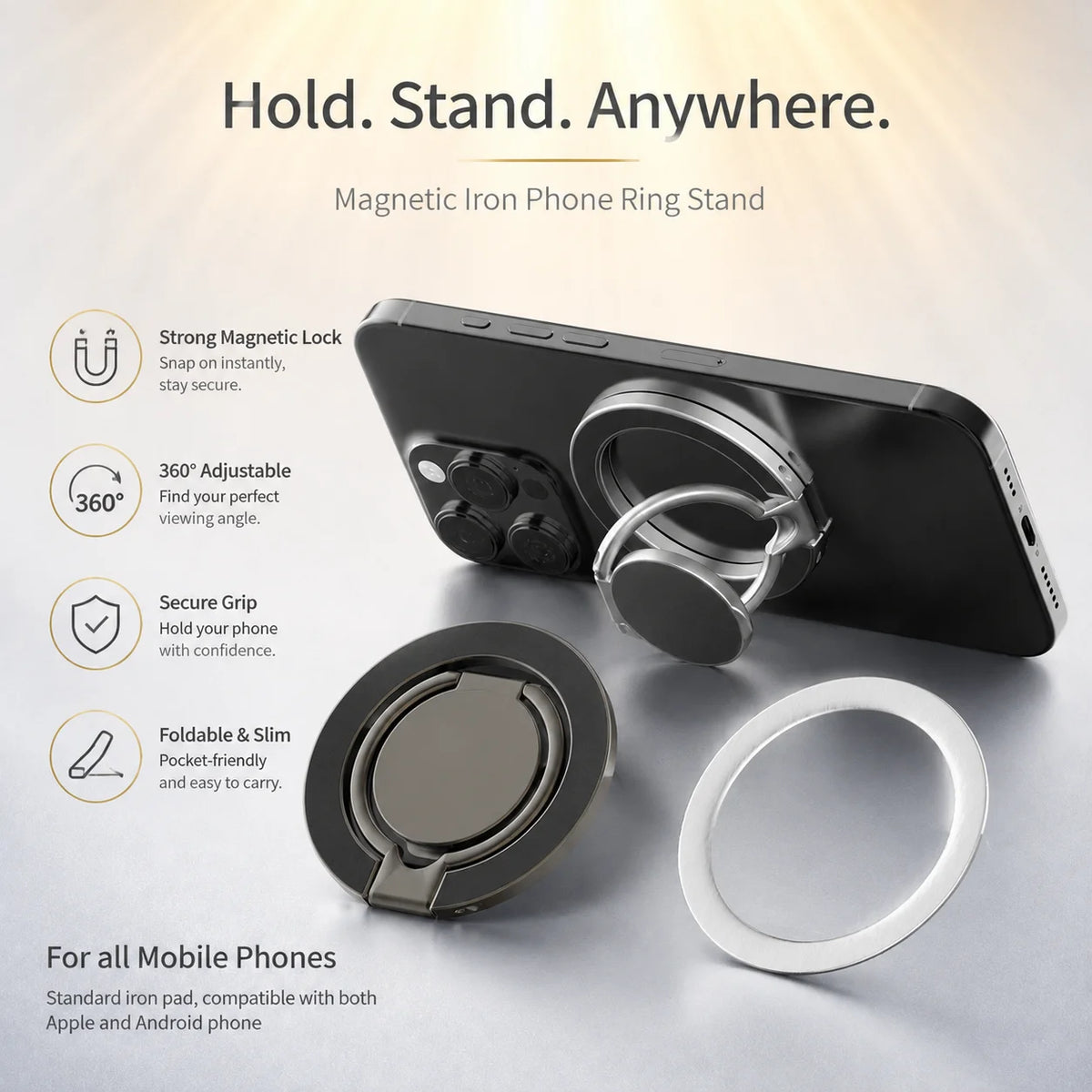 Fidget Spinner Magnetic Phone Stand for Subway Commute, Strong Magnet 360 Rotation Foldable Holder