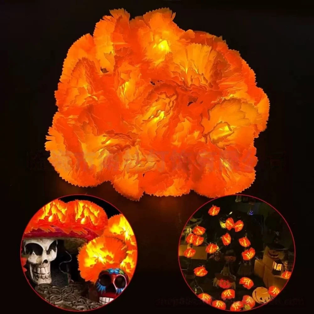 1.5M/3M Marigold Flower LED Halloween Day of the Dead Lights for Garden Patio Yard Window Home Festival Atmosphere Decoration