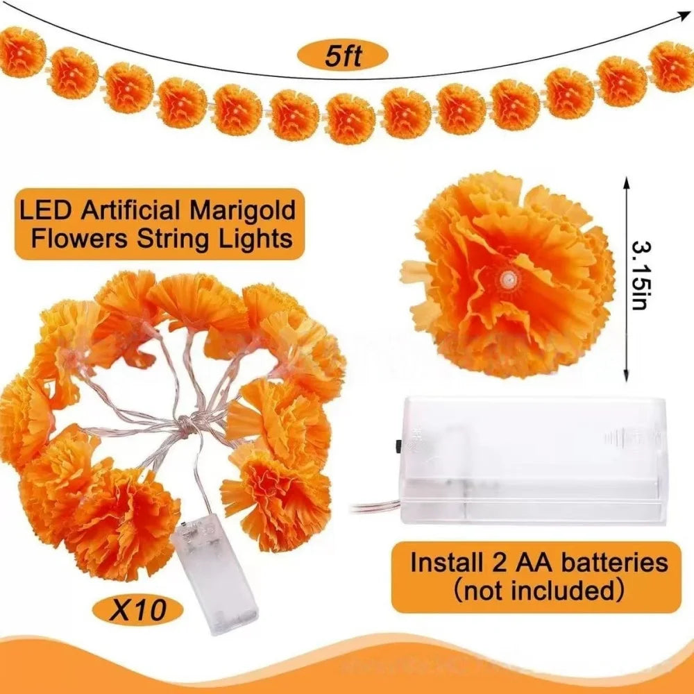 1.5M/3M Marigold Flower LED Halloween Day of the Dead Lights for Garden Patio Yard Window Home Festival Atmosphere Decoration