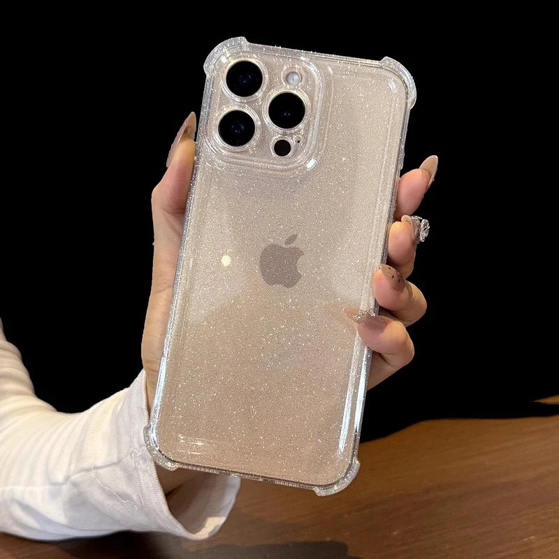 Luxury Shockproof Bling Glitter Phone Case For iPhone 17 16 15 14 13 12 11 Pro Max Plus Air 16E X XS XR Transparent Soft Cover