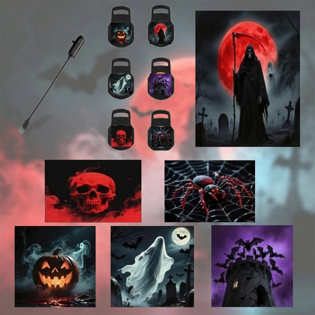 Halloween LED Portable USB Light Festive Decor Bedroom Atmosphere Projection Lamp Suitable for Holiday Parties Indoor Dorms Bars