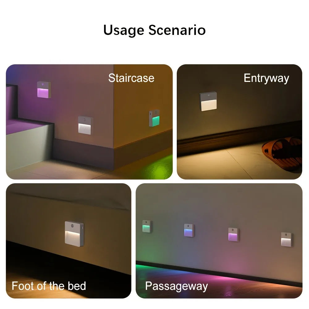 1pcs/2pc RGB Motion Sensor Night Light, USB Rechargeable LED Wall Light, Wireless Magnetic Cabinet Light, Suitable for Bedrooms