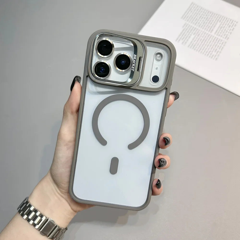 Armor Metal Stand for Magsafe Phone Case for IPhone 17 Air 16 15 14 Plus 13 12 11 17 Pro Max Magnetic Wireless Charge Hard Cover
