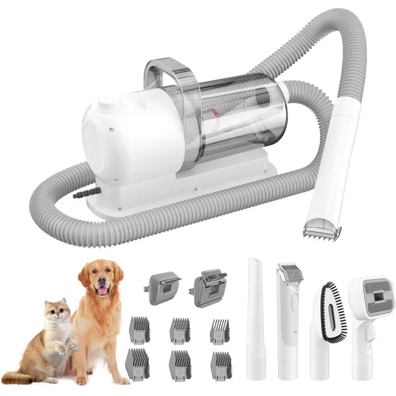 Pet Grooming Vacuum & Clipper 2 in 1, Multifunctional Pet Hair Remover Grooming Kit for Dogs Cats with Powerful Suction