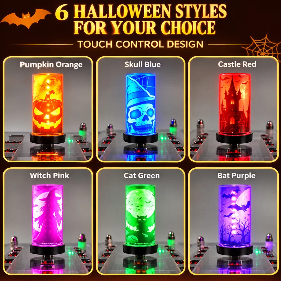 Halloween USB LED Glass Light Witch Pumpkin Skull Touch Control Dimmable Laptop Festival Toy Decoration Atmosphere Night Light