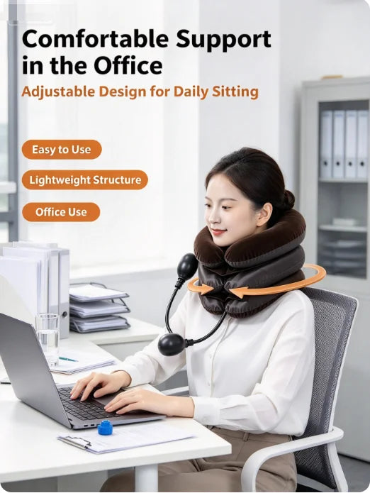Inflatable Neck Support Device, Multi-Layer Cervical Traction Collar with Manual Air Pump, Comfortable Flocking Surface for Home