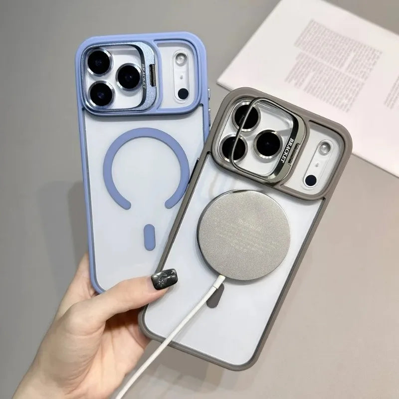 Armor Metal Stand for Magsafe Phone Case for IPhone 17 Air 16 15 14 Plus 13 12 11 17 Pro Max Magnetic Wireless Charge Hard Cover