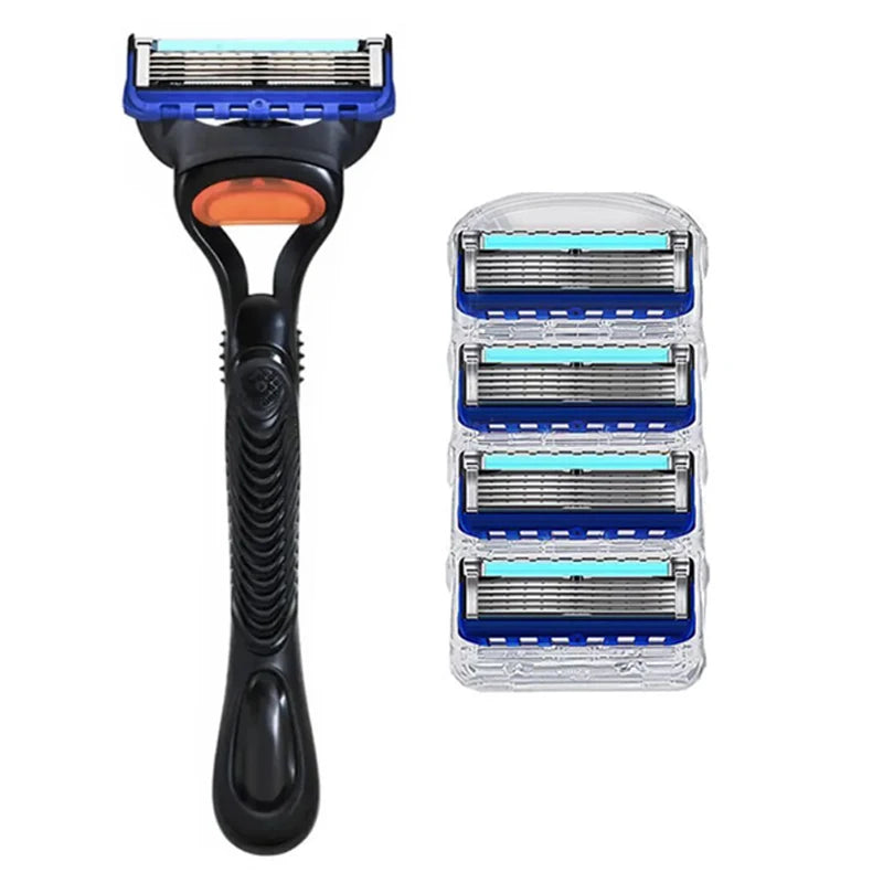 Retro Stainless Steel Manual Shaver with 5-Layer Razor Blade Reusable Wet Shaving Scratch Resistant Hair Removal Tool