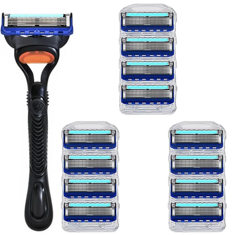 Retro Stainless Steel Manual Shaver with 5-Layer Razor Blade Reusable Wet Shaving Scratch Resistant Hair Removal Tool