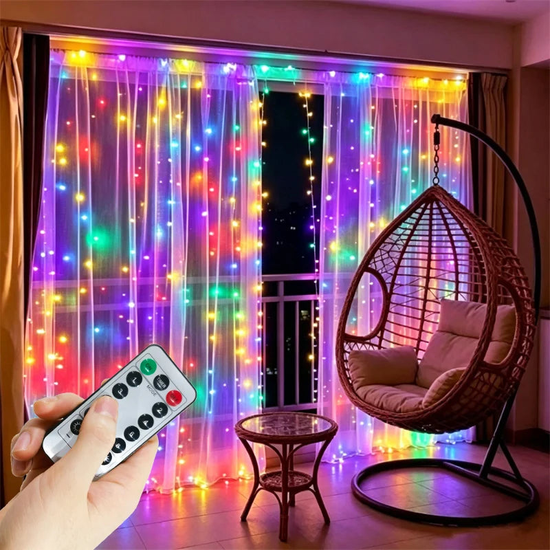 8 Modes Curtain LED Lights String USB Plug Fairy Light with Remote Control Bedroom Wedding Christmas Halloween Party Decorations