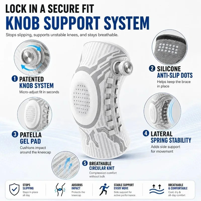 Smart Knob Knee Brace with Patella Gel Pad Lateral Stabilizer Compression Support for Joint Pain Relief Home Gym Wear Single
