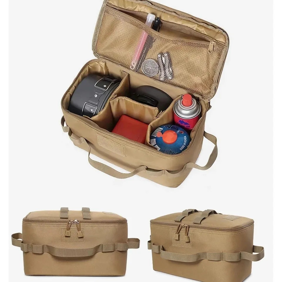 Outdoor Camping Large Capacity Picnic Bag with Ground Nail Tool Bag Picnic Cookware Utensils Kit and Gas Canister Organizer