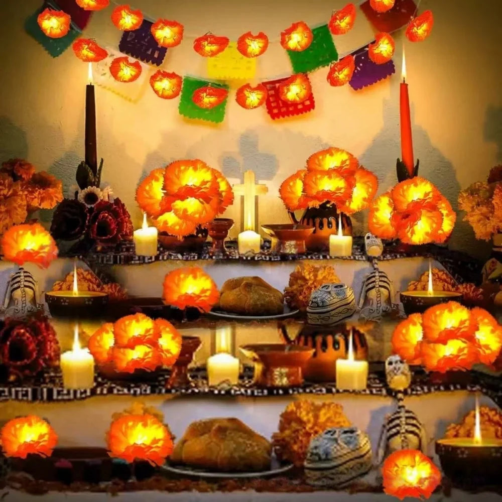 1.5M/3M Marigold Flower LED Halloween Day of the Dead Lights for Garden Patio Yard Window Home Festival Atmosphere Decoration