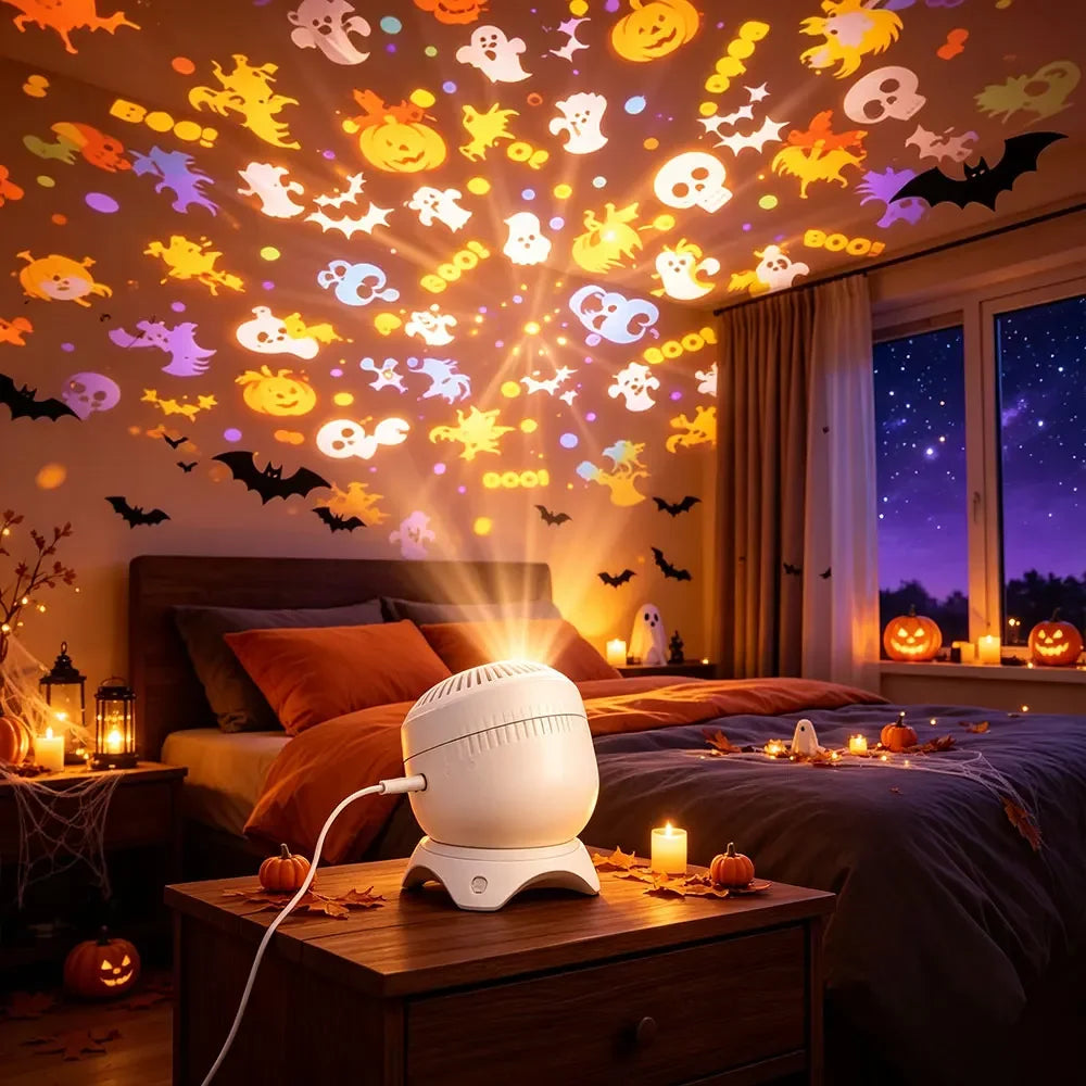 360°Rotating Projection Night Lights 8-Type Of Pattern LED Atmosphere Light For Christmas Halloween Birthday Party Bedroom Decor