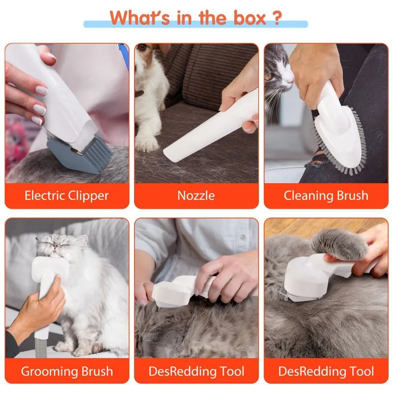 Pet Grooming Vacuum & Clipper 2 in 1, Multifunctional Pet Hair Remover Grooming Kit for Dogs Cats with Powerful Suction
