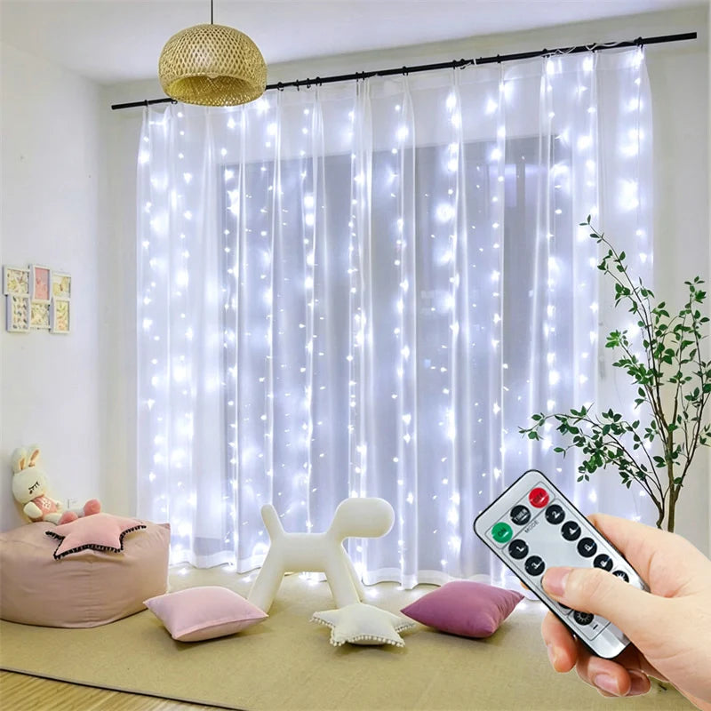 8 Modes Curtain LED Lights String USB Plug Fairy Light with Remote Control Bedroom Wedding Christmas Halloween Party Decorations