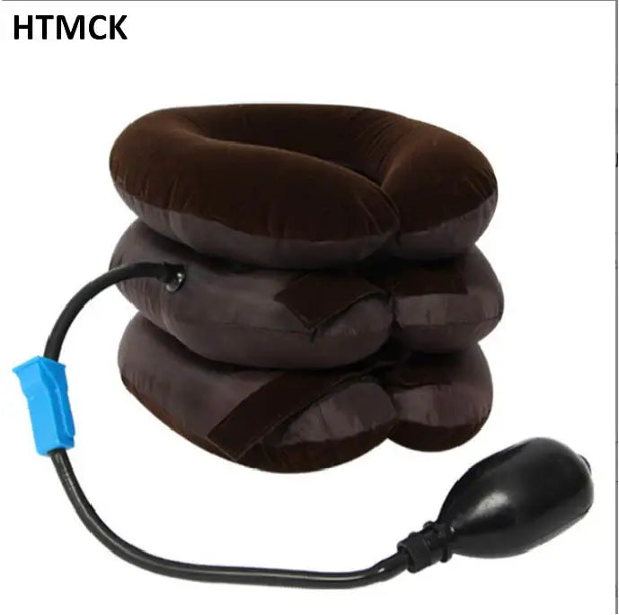 Inflatable Neck Support Device, Multi-Layer Cervical Traction Collar with Manual Air Pump, Comfortable Flocking Surface for Home
