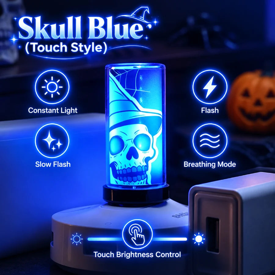 Halloween USB LED Glass Light Witch Pumpkin Skull Touch Control Dimmable Laptop Festival Toy Decoration Atmosphere Night Light
