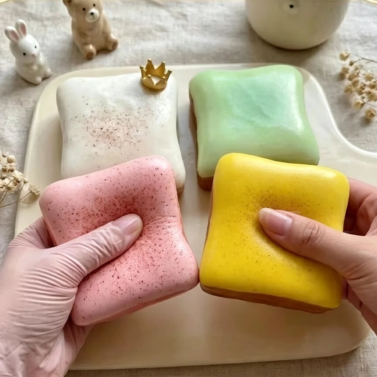 11cm Sticky Bread Squishy Toys,Soft Strawberry Toast Slow Rising Squishy, Realistic Toast-Shaped Squeeze Gifts for Stress Relief
