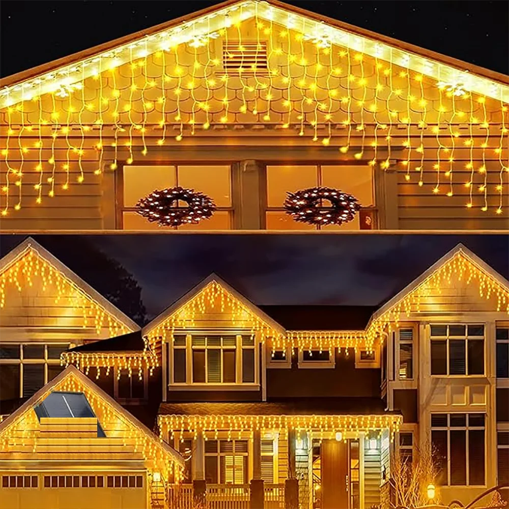 Outdoor Christmas Light Solar LED Icicle String Lights 3.5M 96Leds/7M 162Leds/13M 216Leds IP65 Solar Fairy Lights for Halloween