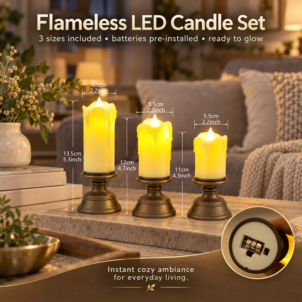 3Pc Flameless Flickering Led Candles Light for Home Wedding Holiday Decor Button Control Candles Flameless Candles Bottom Button