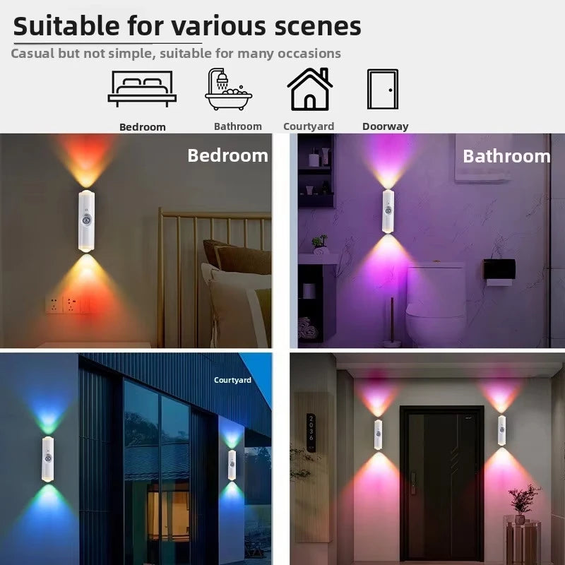 Motion Sensor Night Light RGB Gradient Wall Lamp Type-C Charging Wireless Magnetic Mounting Home Decoration Night Lamps