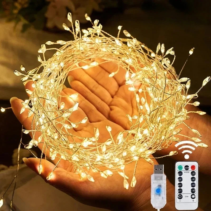 LED Firecracker String Lights USB Power Remote Control Halloween Garland Fairy Lights for Wedding Party Christmas Decoration