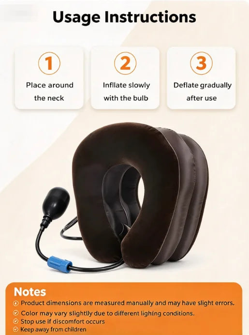 Inflatable Neck Support Device, Multi-Layer Cervical Traction Collar with Manual Air Pump, Comfortable Flocking Surface for Home