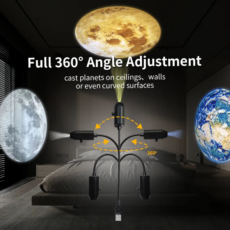 USB Projector Night Light 10 Planet Patterns Halloween Christmas Starry Galaxy Lamp for Wall Ceiling Bedroom Party Decor