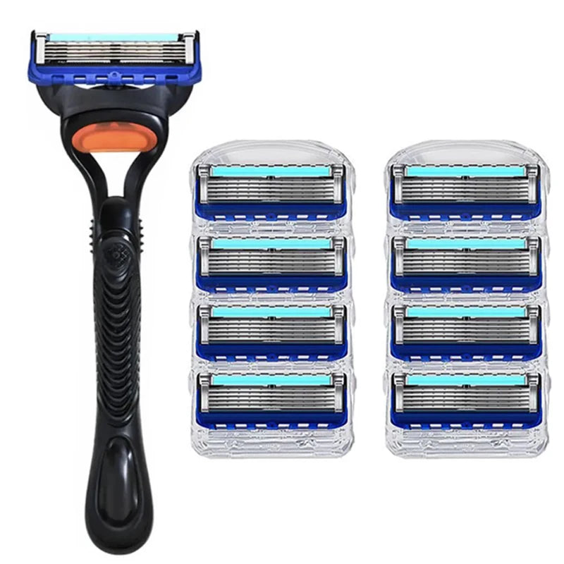 Retro Stainless Steel Manual Shaver with 5-Layer Razor Blade Reusable Wet Shaving Scratch Resistant Hair Removal Tool