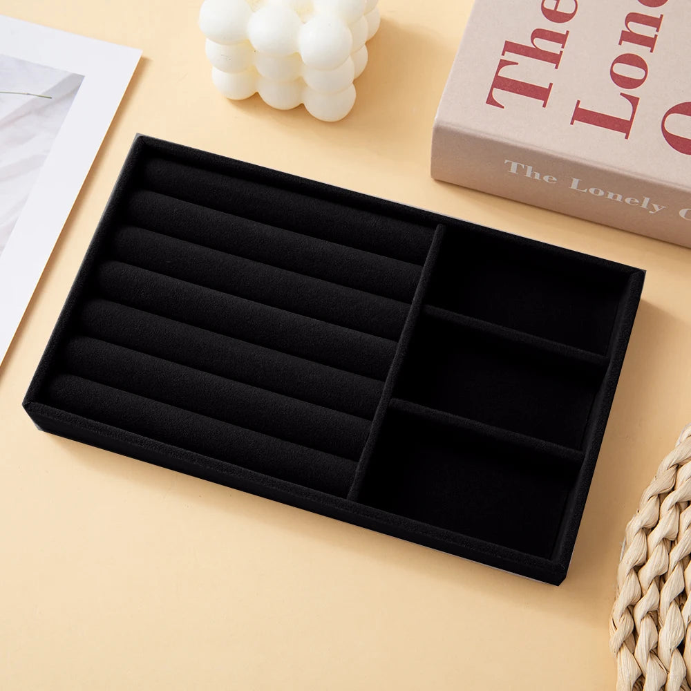 Black Jewelry Organizer Velvet Jewelry Storage Tray Display Ring Bracelet Necklace Storage Box Showcase Drawer